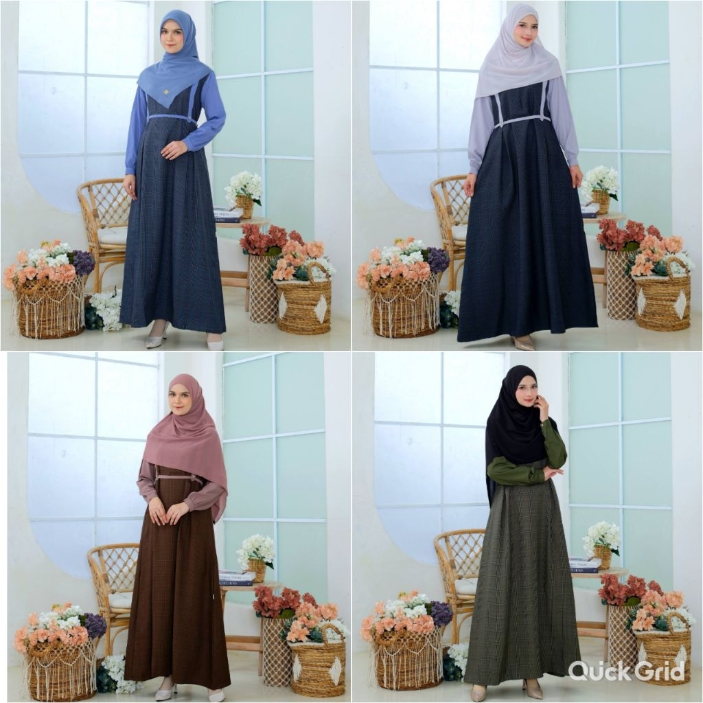 Baju Overall motif kotak overall katun linen set inner gamis overall dewasa motif kotak overall set 