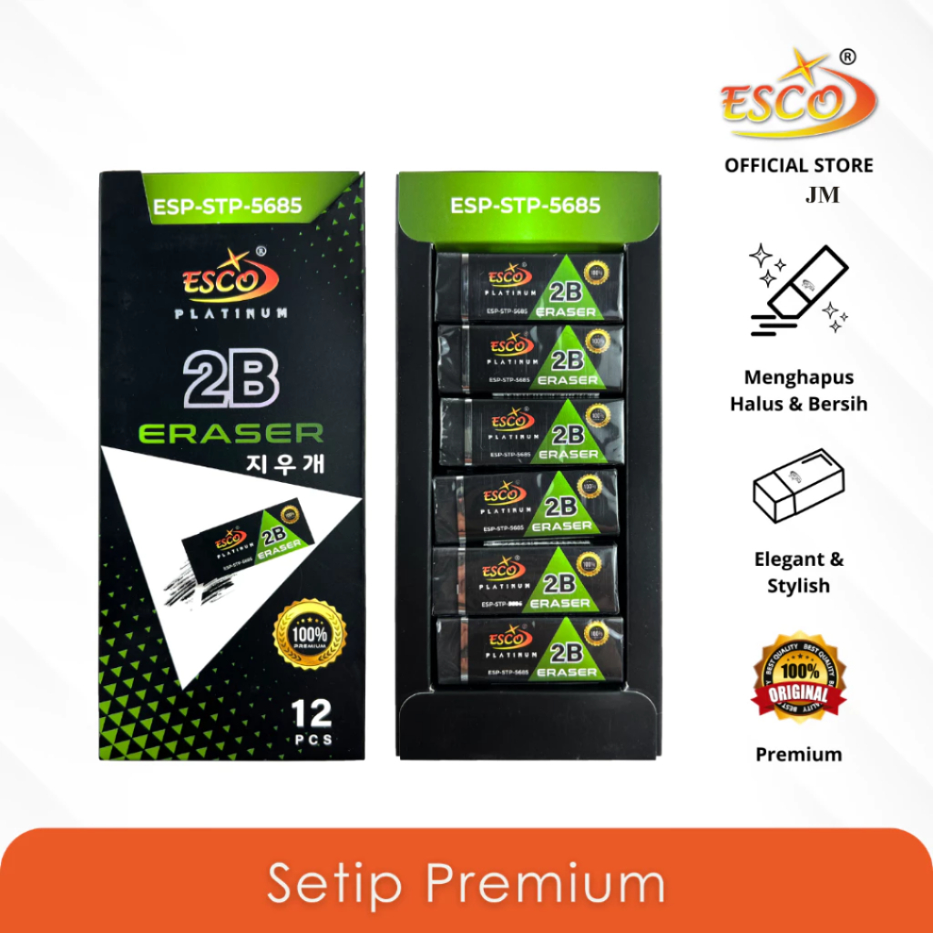 Esco Platinum 2B Eraser - Penghapus Pensil Premium 12 Pcs (ESP-STP-5685) JM