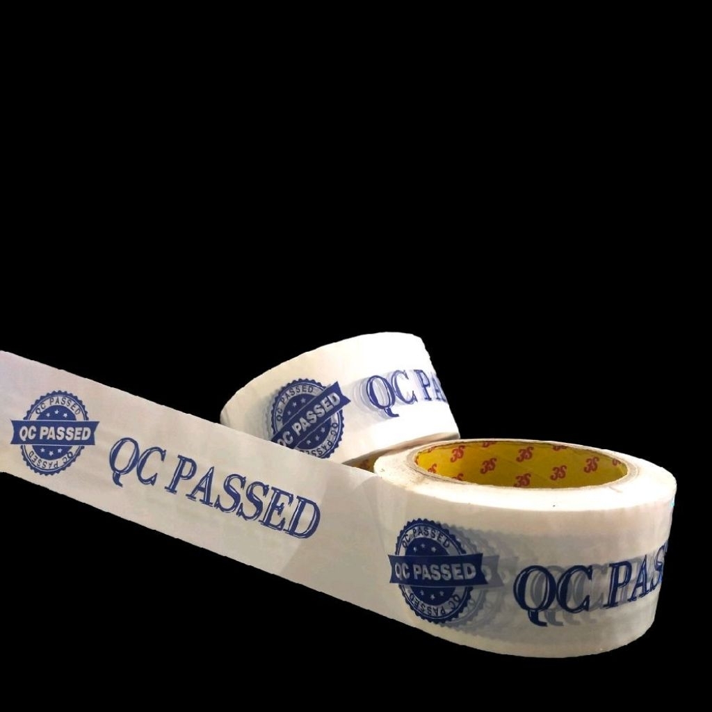 QC Passed - Lakban Segel QC 1 Dus Isi 36 Roll dengan Tulisan QC PASSED dan Logo Berkualitas