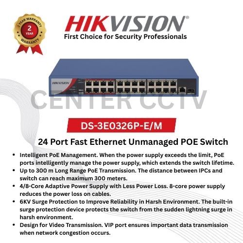 Hikvision DS-3E0326P-E/M POE Switch Hub 24+2