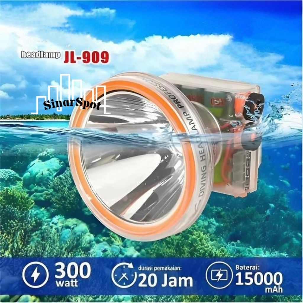 JINLONG JL-909 senter kepala selam 300 waat cahaya putih