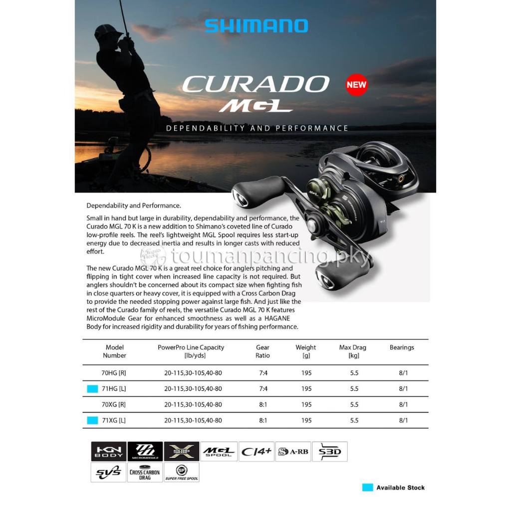 Touman Pancing Shimano Curado MGL 71HG K Reel Baitcasting BC 8+1 BB Drag 5.5kg Gear 7.4:1 Left Handl
