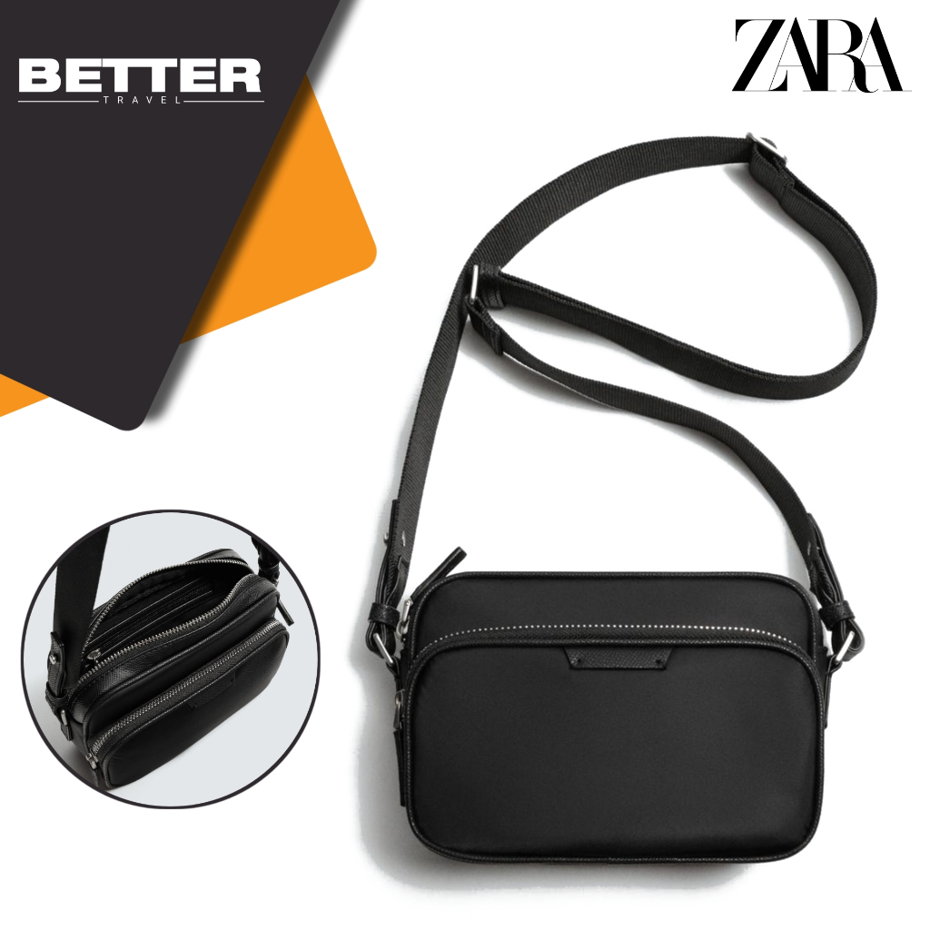 ZARA tas crossbody bag pria selempang casual formal full black