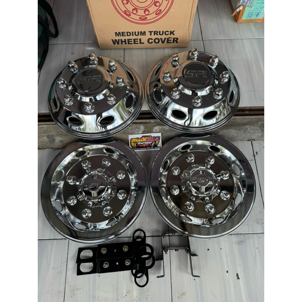 2 PCS (Sepasang) Wildop / Wheeldop Truk Ring 16 SR Pariwisata Plat Bahan Stainless Chrome Universal