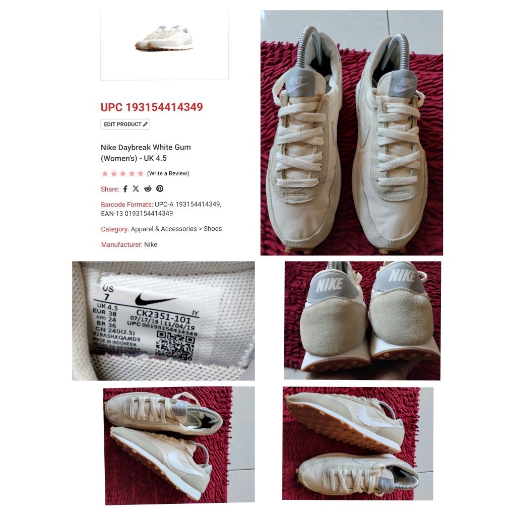 Sepatu Preloved Second Original Nike Daybreak White Gum