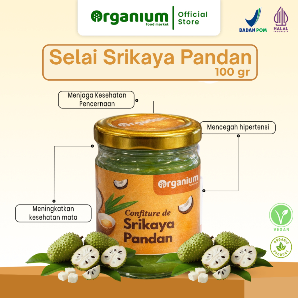 Srikaya Jam ORGANIUM Selai Srikaya, Selai Roti Srikaya Pandan - 100g
