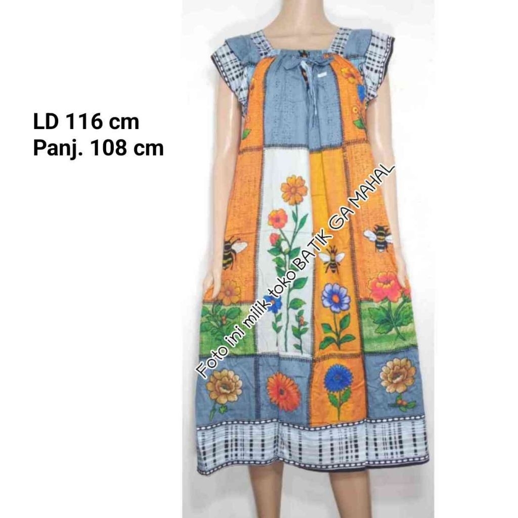 Daster adem lengan susun cantik busui merk Elok MOTIF CAMPUR