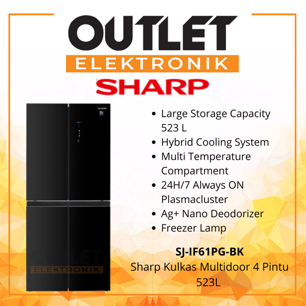Sharp Kulkas Multidoor 4 Pintu 523L SJ-IF61PG-BK / SJIF61PGBK QUEEN Series - Hybrid Cooling System -