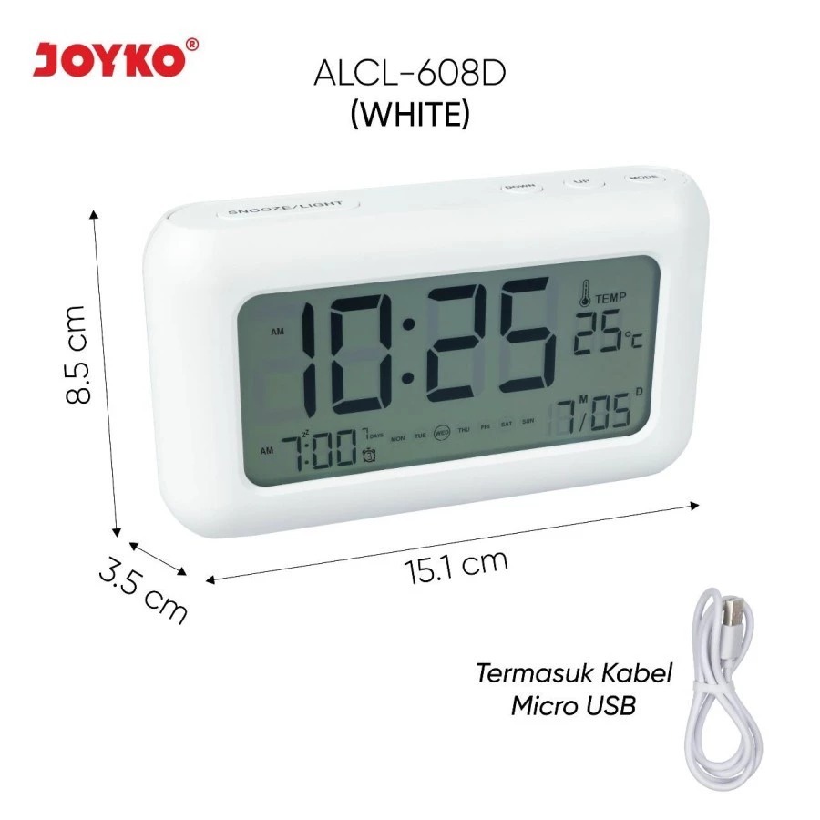 Jam Beker Digital / Weker Joyko ALCL 608D Bisa Cas/ Alarm Clock & Kalender - putih