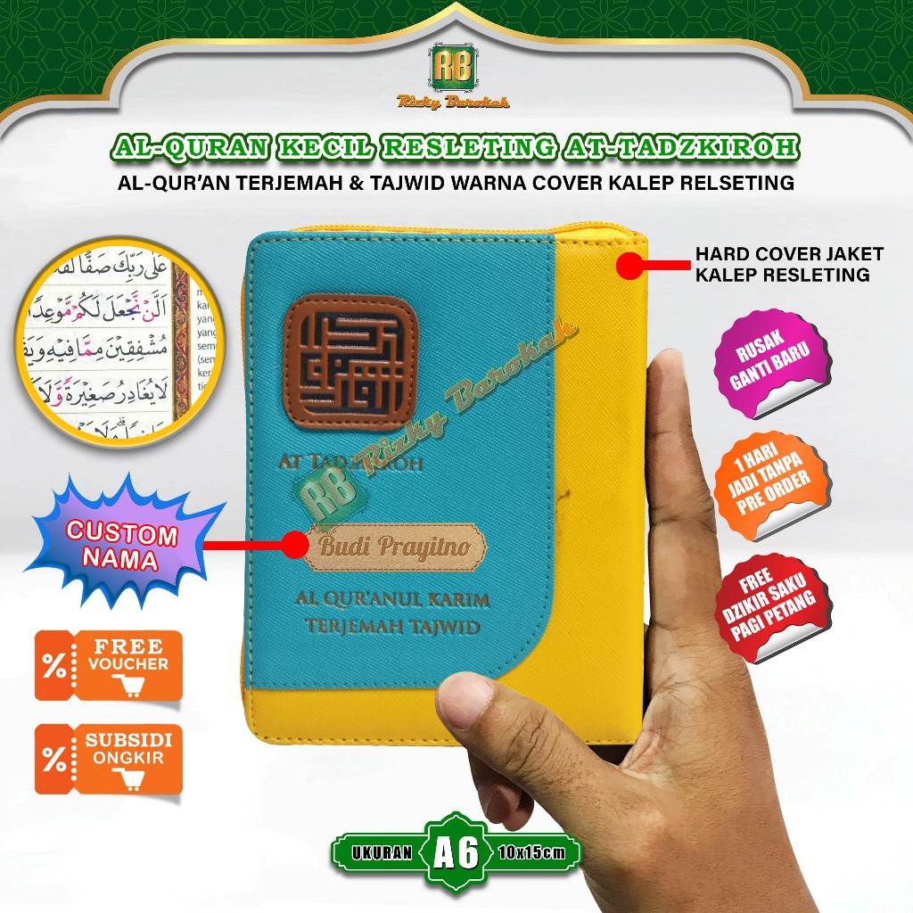 Alquran Dan Terjemahan Tajwid Warna 30 Juz At Tadzkiroh Ukuran A6 Resleting Mini Khalifah Quran