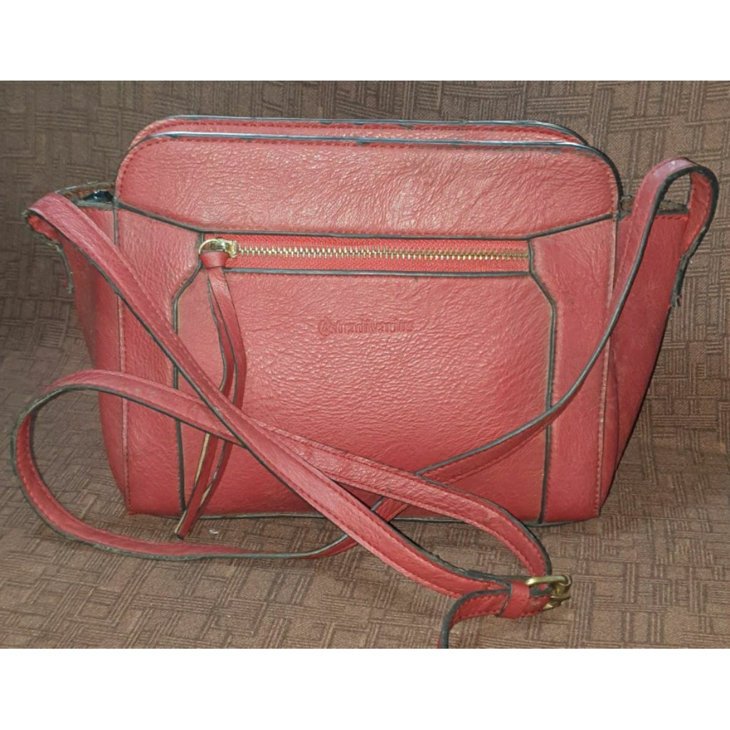 Tas Wanita Selempang Merah Maroon Crossbody Shoulder Bag Leather Look Chic Casual Elegant