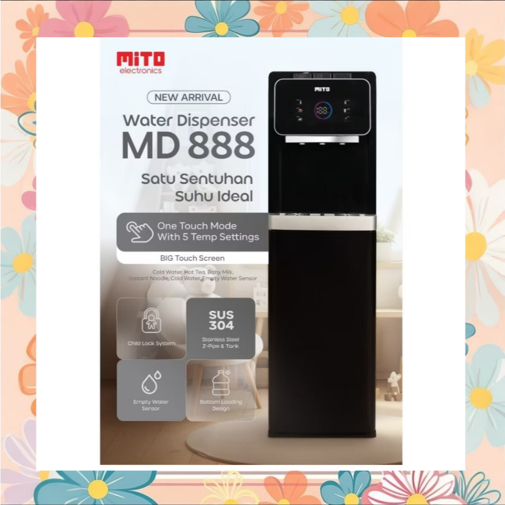 Mito Dispenser Galon Bawah MD 888 Panas Dingin Normal 3in1 3 Kran MD888 One Touch (Khusus Expedisi)