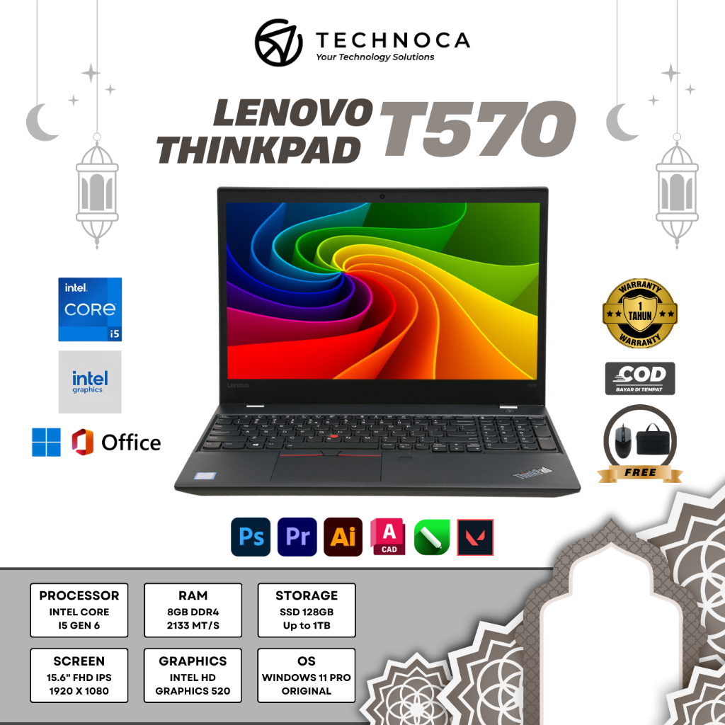 LAPTOP GAMING LENOVO THINKPAD T570 I7 GEN 7 RAM 8GB SSD 128GB NVIDIA GEFORCE 940MX 2GB GARANSI 1 TAH