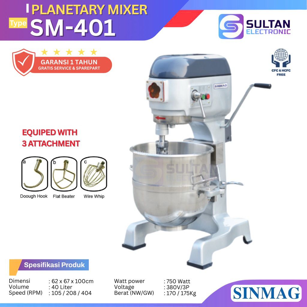 SINMAG Planetary Mixer 40 Liter SM-401 / SM 401 / SM401 Mixer Pengaduk