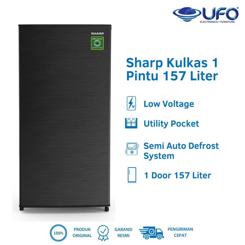 Sharp Kulkas 1 Pintu 166L SJN182NHS Hemat Listrik 60W Freezer Besar Stainless 157L