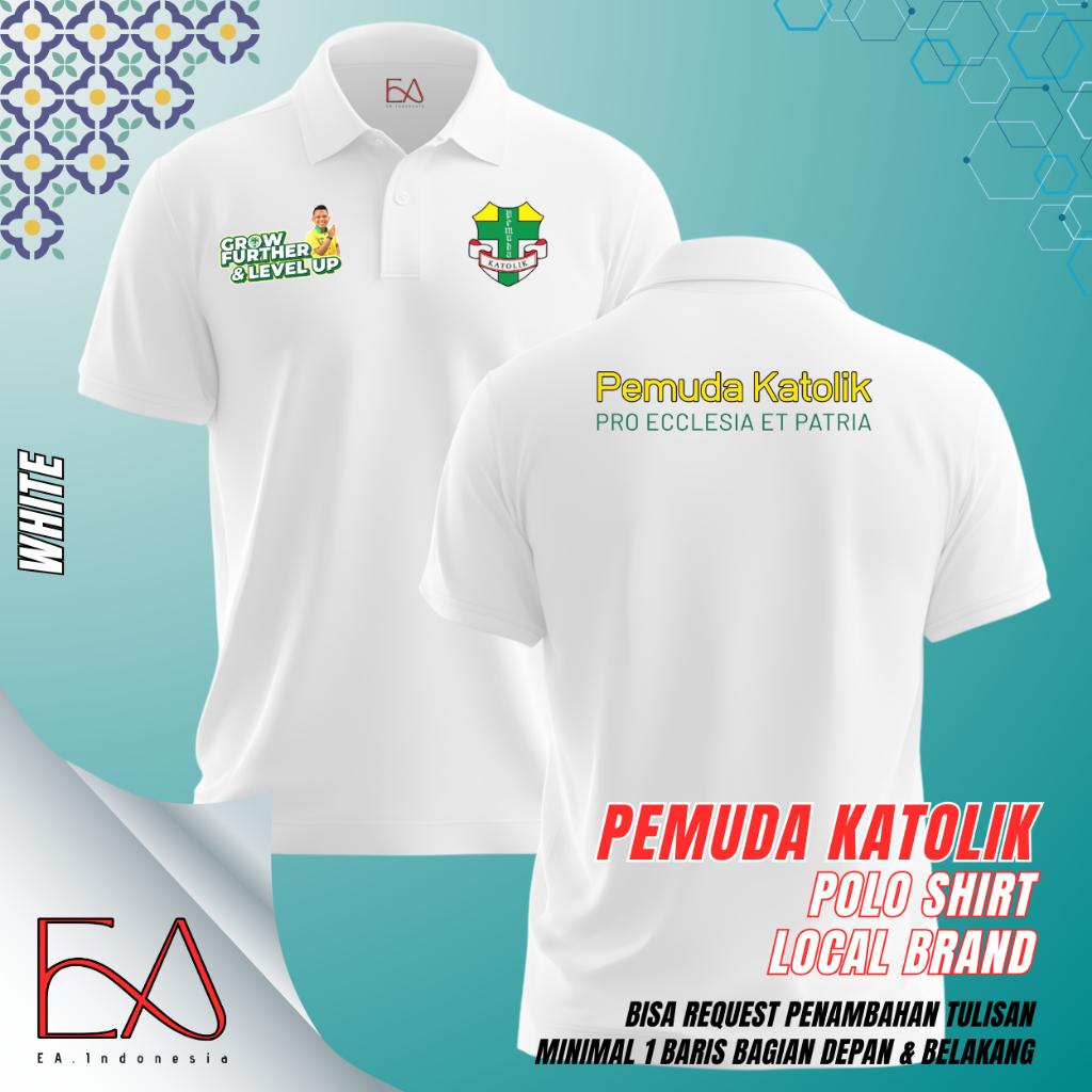 Baju Kaos Berkerah Lengan Pendek PEMUDA KATOLIK Polo Shirt Warna Putih Untuk Pria dan Wanita
