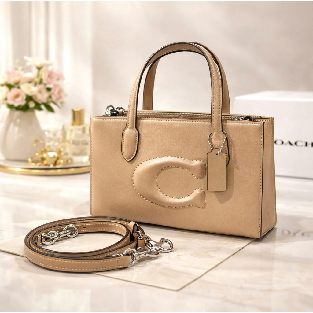 Coach Nina  Beige Small Tote  Bag Authentic Preloved 95% Original