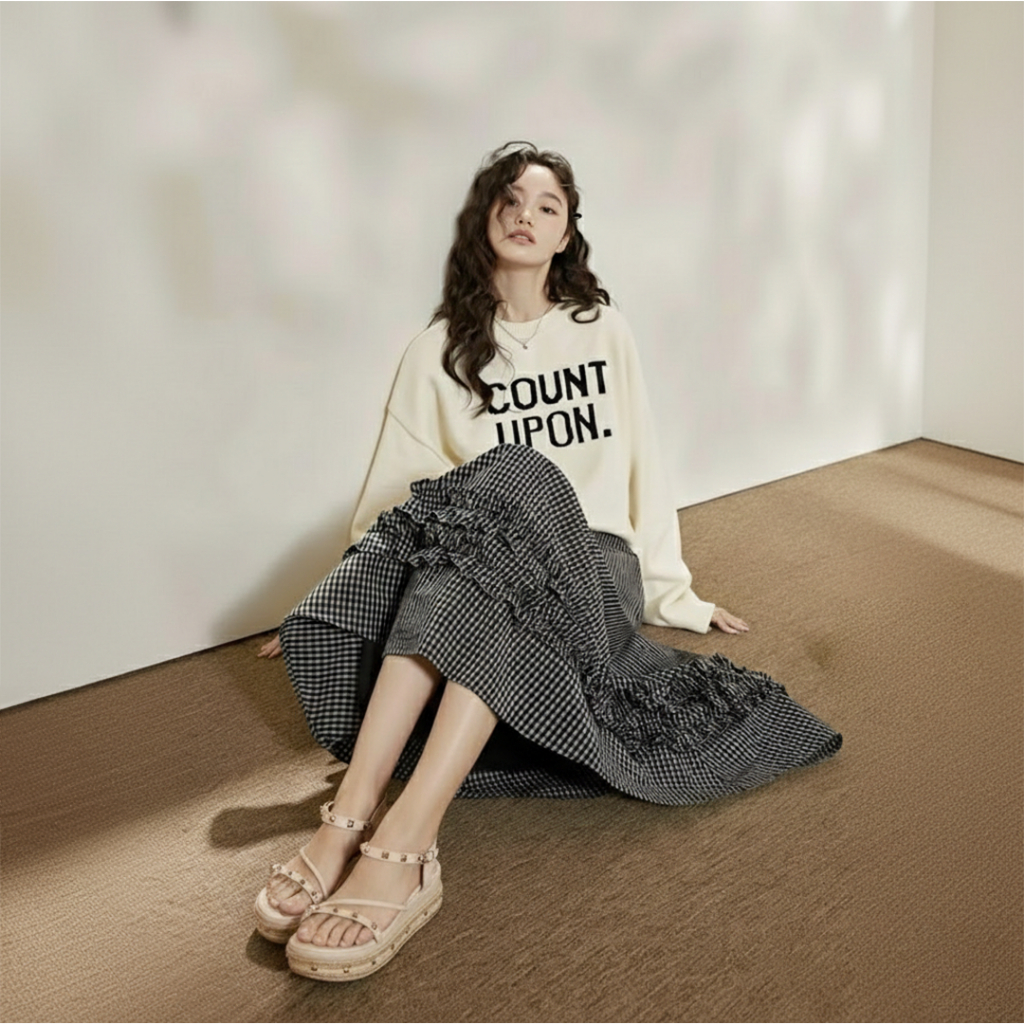 Alova Jesslyn Sandal Wedges Stud Wanita Studed Platform 6cm Sendal Kondangan Valentino