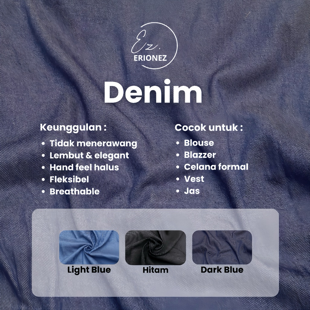 KAIN SOFT DENIM METERAN KAIN BAHAN JEANS LEMBUT HALUS DENIM PREMIUM