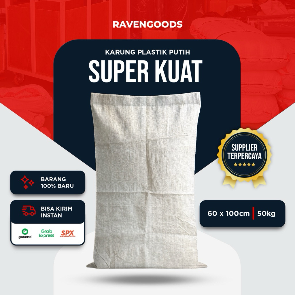 Karung Plastik 50kg Ukuran 60x100 cm Setara Karung 50kg Putih Tebal Baru Grosir