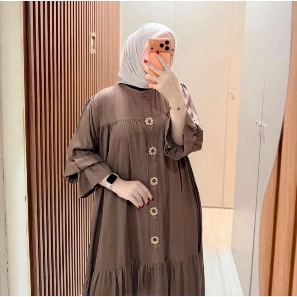 Melda dress bunga rayon twill apl bordir bunga