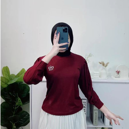 KAOS Atasan Lengan Panjang Wanita Hijab Friendly - Kaos Cewek Lengan Panjang Puffy Bordir A4LO 087