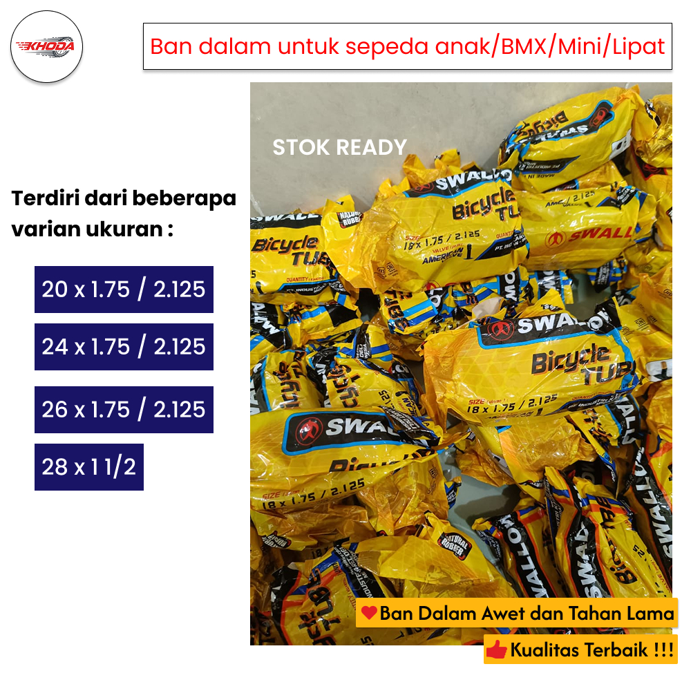 Ban Dalam Sepeda 20 / 24 / 26 / 28 Inch Swallow AV - Untuk Sepeda Anak, MTB, Federal & Onthel
