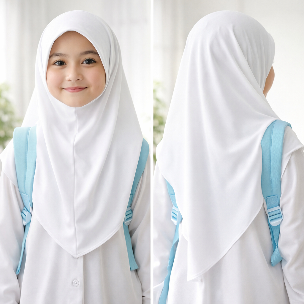 Kerudung Anak TK SD SMP  Putih Model Bergo Polos – Jilbab Sekolah Anak Perempuan Adem Nyaman