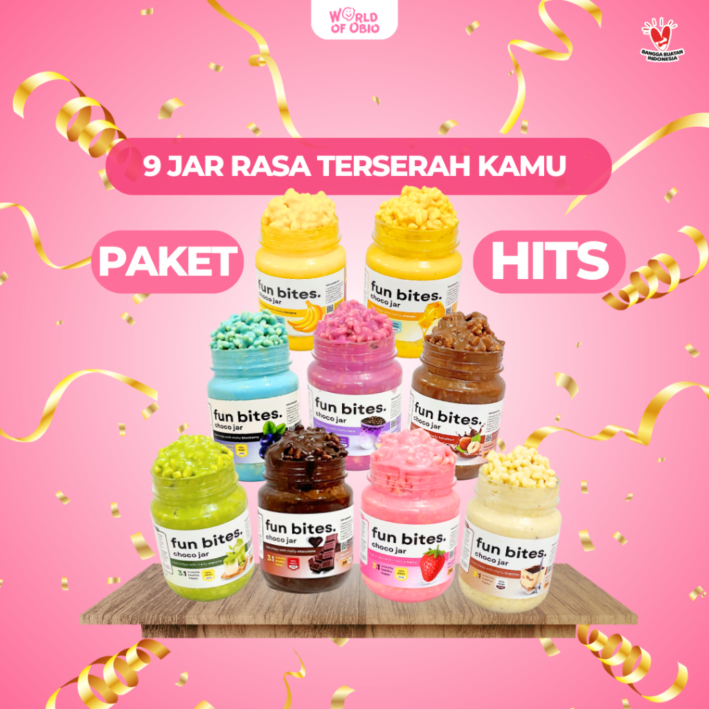 SNACK COKLAT OBIO Fun Bites PAKET HITS (ISI 9) RICE CRISPY - Choco Jar Cemilan Chocolate Topping Cok
