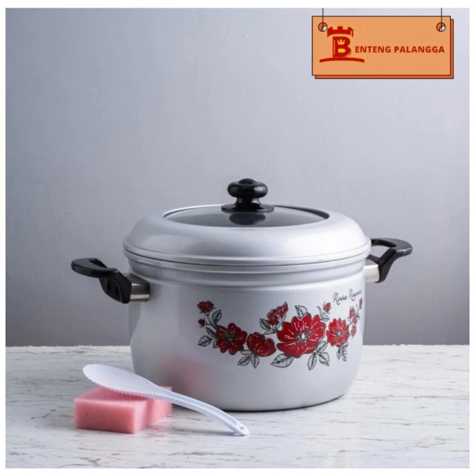 Panci Kukusan Motif Bunga/ Panci Serbaguna/ Maspion Panca Guna 45CM /12liter + Tutup KacaPanci Kukus
