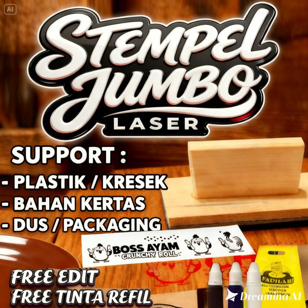 Stempel Flash Laser Custom Jumbo buat Plastik/Sterofoam/Kardus/Kemasan ukuran Besar Tinta Permanen/W