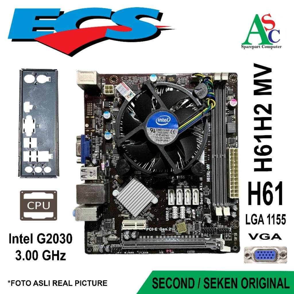 Paket Motherboard ECS H61 Mobo Fan Intel Backpanel
