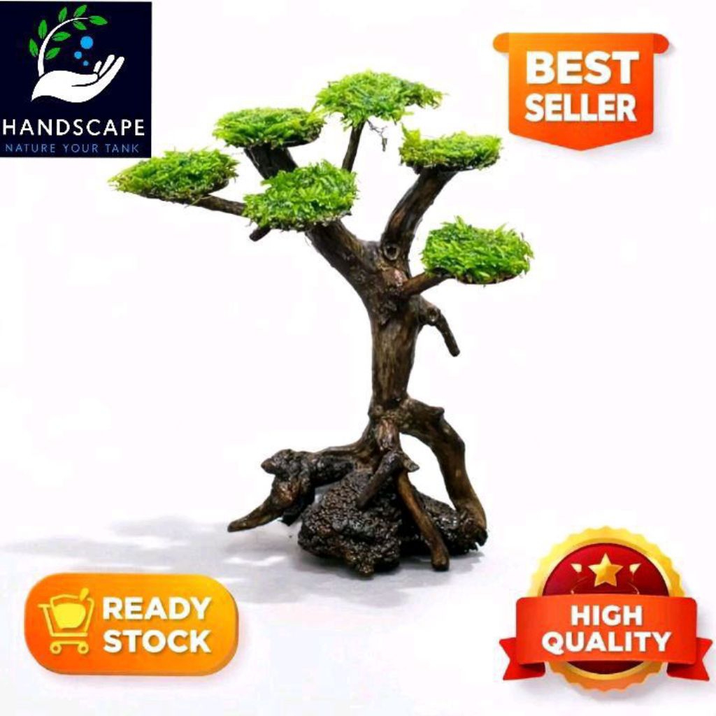 Hiasan akuarium pohon bonsai mini aquascape plus moss