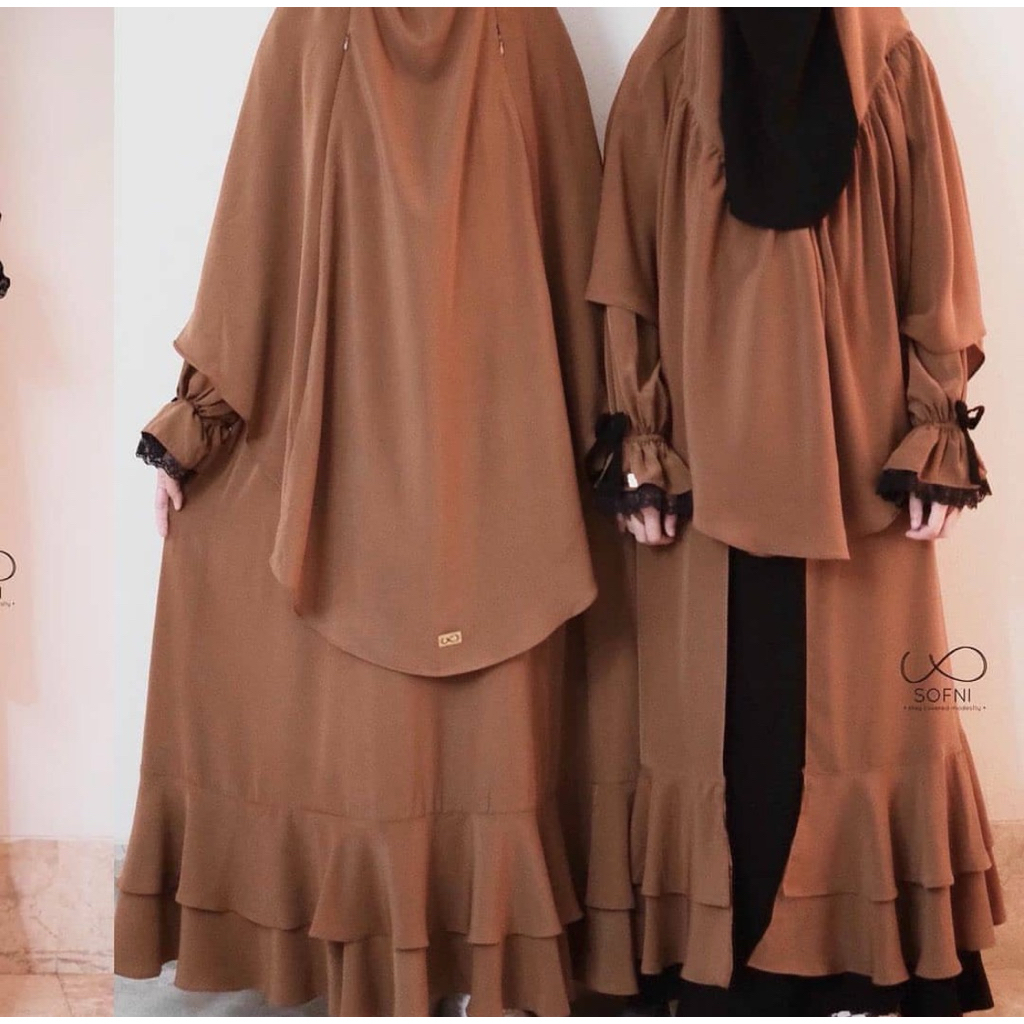 PL Set Setelan Gamis Abaya Two Tone RAINISSA bysofni French khimar Fk Cadar instan manset Cincin Rin