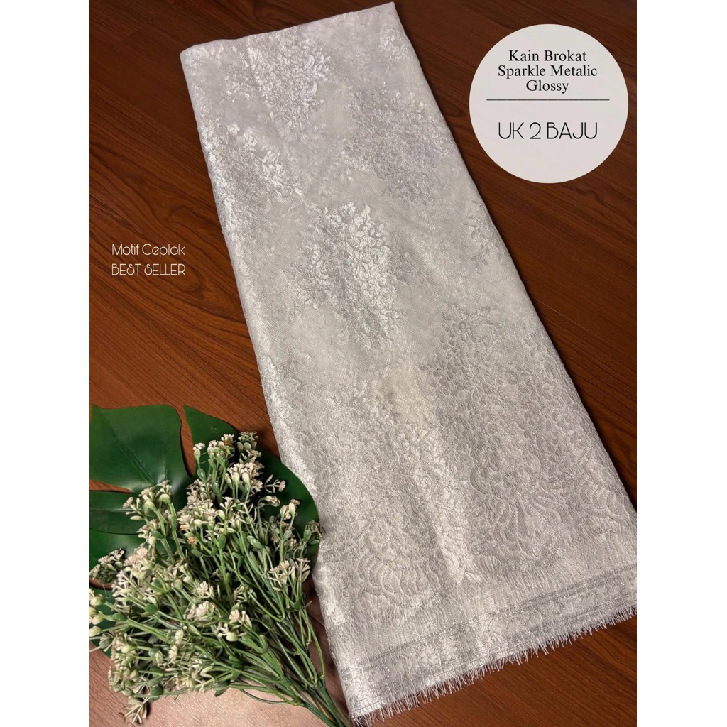 KAIN BROKAT METALIK SPARKLE GLOSSY 2 BAJU/ 1 Baju KAIN BROKAT BALI PUTIH BAGUS MURAH