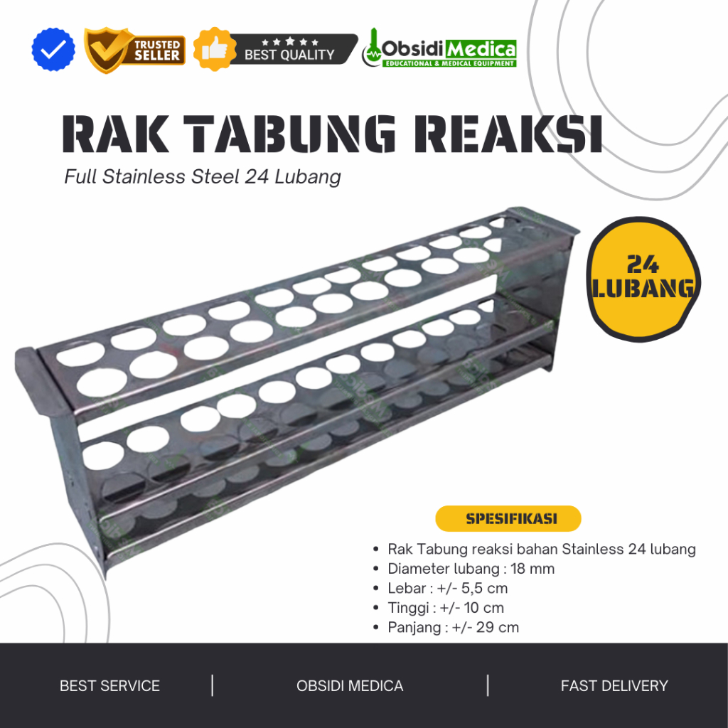 Rak Tabung Reaksi 24 Lubang Full Stainless Steel