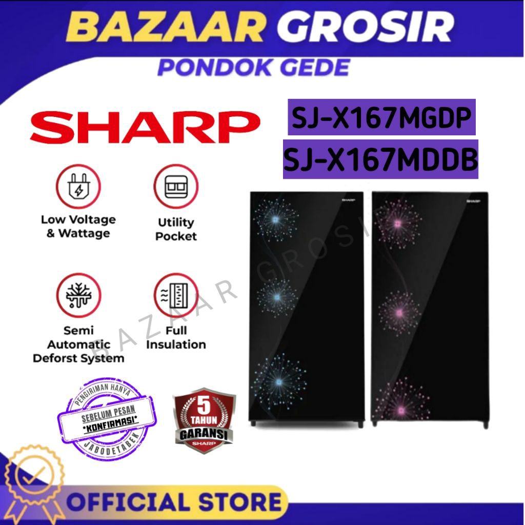 KULKAS 1 PINTU 128L SJ-X167MG-DP / SJ-X167MG-DB / SJX167MGDP / SJX167MGDB SHINE DANDELION SERIES