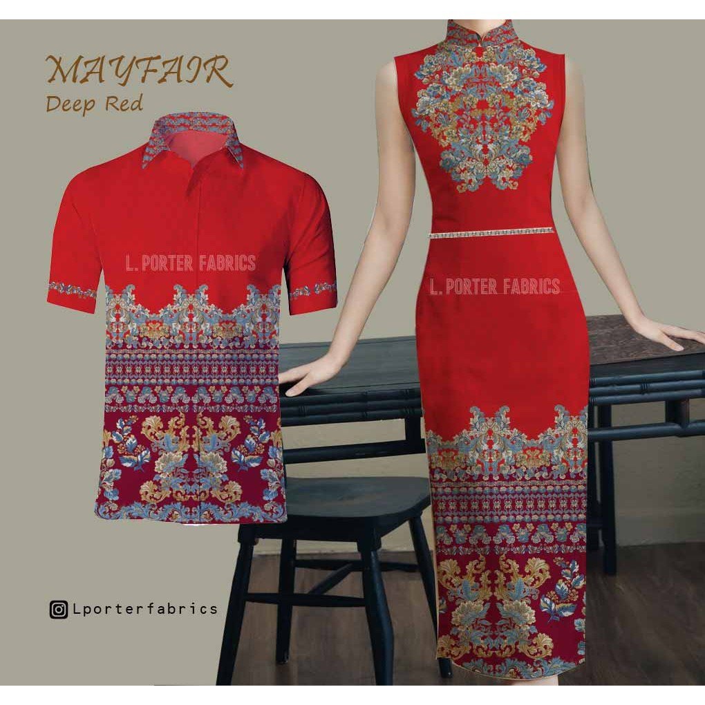 Kain cheongsam Motif My Fair - Satin duches/tebal / Kain Print/kain lamaran/kain sangjit
