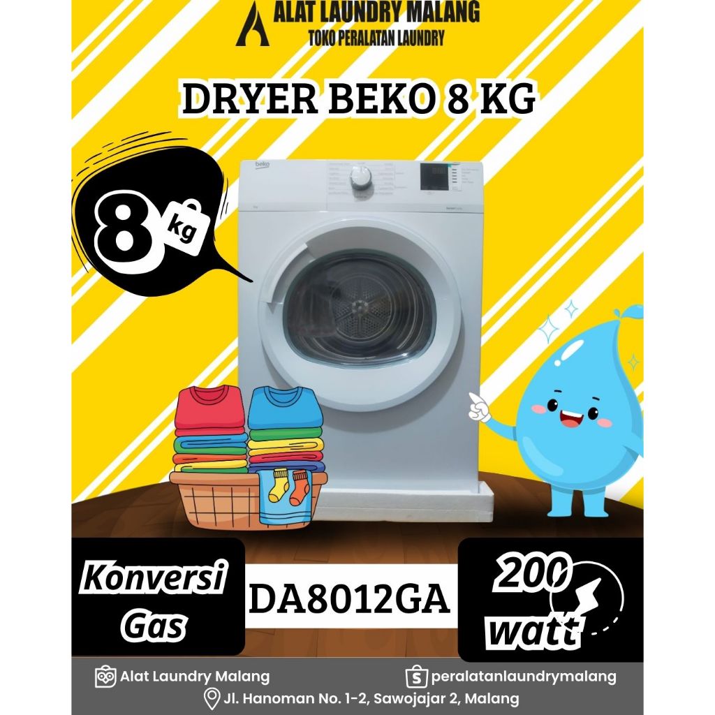 DRYER BEKO/ KAPASITAS 8 KG/ KONVERSI GAS BAGIAN LUAR/ MESIN PENGERING LAUNDRY