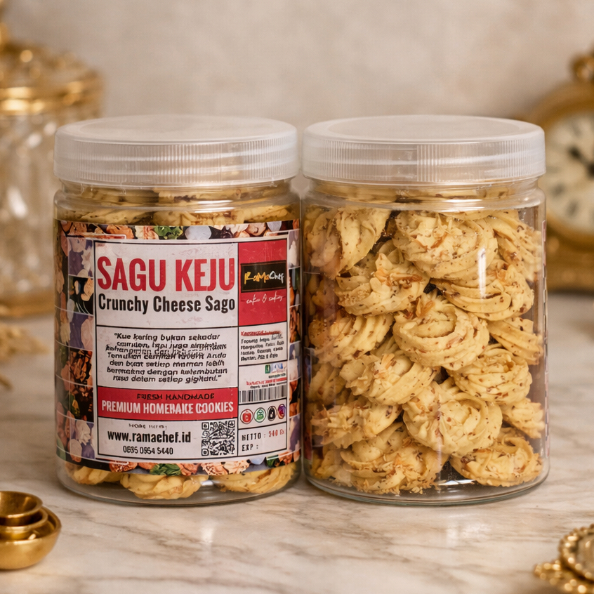 SAGU KEJU Premium Triple Cheese Edam Parmesan Cheddar Butter Wisman | Spesial Kue Kering Lebaran | Kemasan Hardtop 350gr & Jar 750ml by RaMaChef