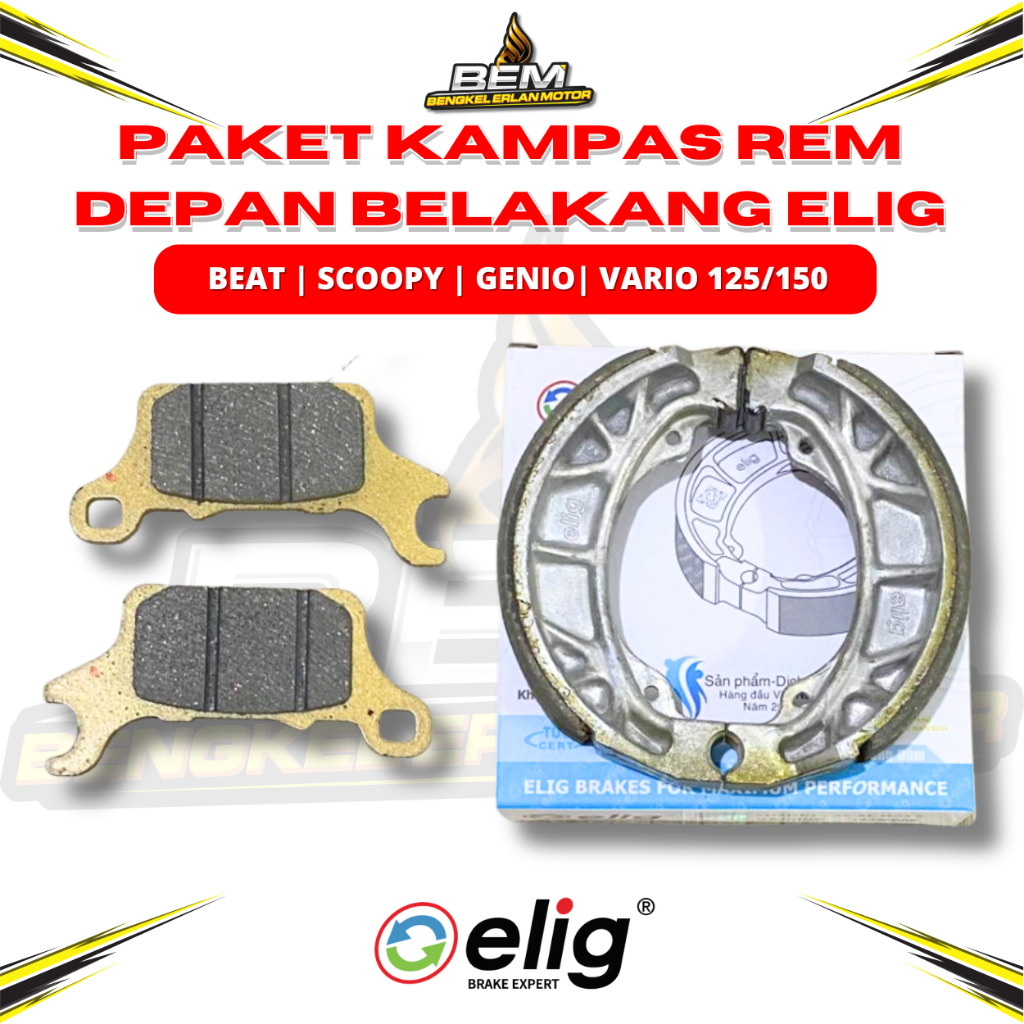 Paket Kampas Rem Depan Belakang ELIG BeaT Scoopy Genio Vario 125/150 Esp
