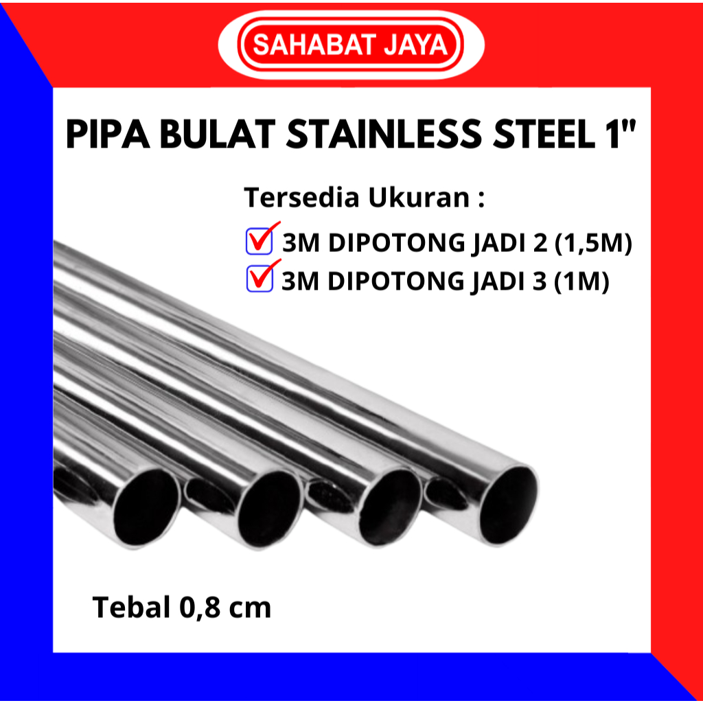 Huben Pipa Stainless Steel Bulat 1" Inch Pipa Gantungan 25 mm