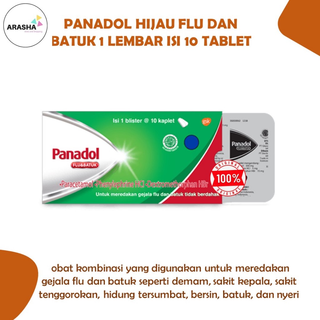 Panadol Hijau Flu dan Batuk 1 Lembar isi 10 Tablet