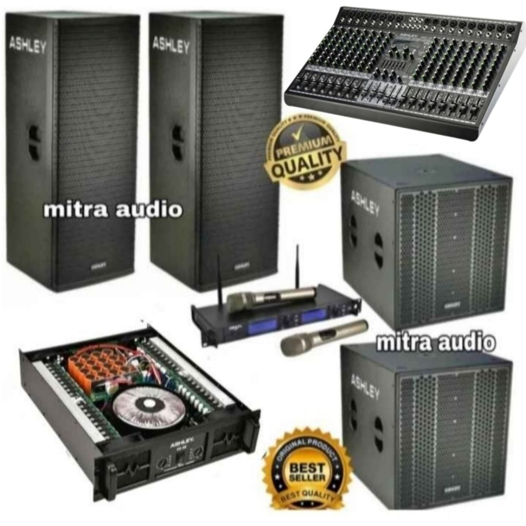 Paket soundsystem Ashley pasif 12 inch double Subwoofer Ashley 15 inch mixer Ashley 16 channel