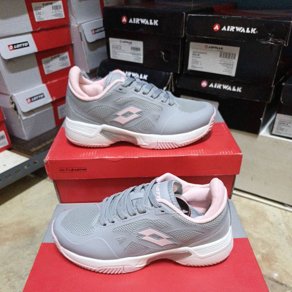 Sepatu Tenis/Padel/Badminton Anak Lotto Enrico Grey White Pink Original Resmi sport station