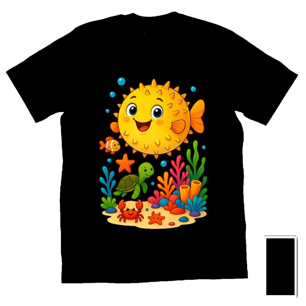 Kaos Baju Tshirt Custom Pria Cowok Cewek Wanita Anak Remaja Dewasa Hewan Binatang Laut Ikan Buntal P