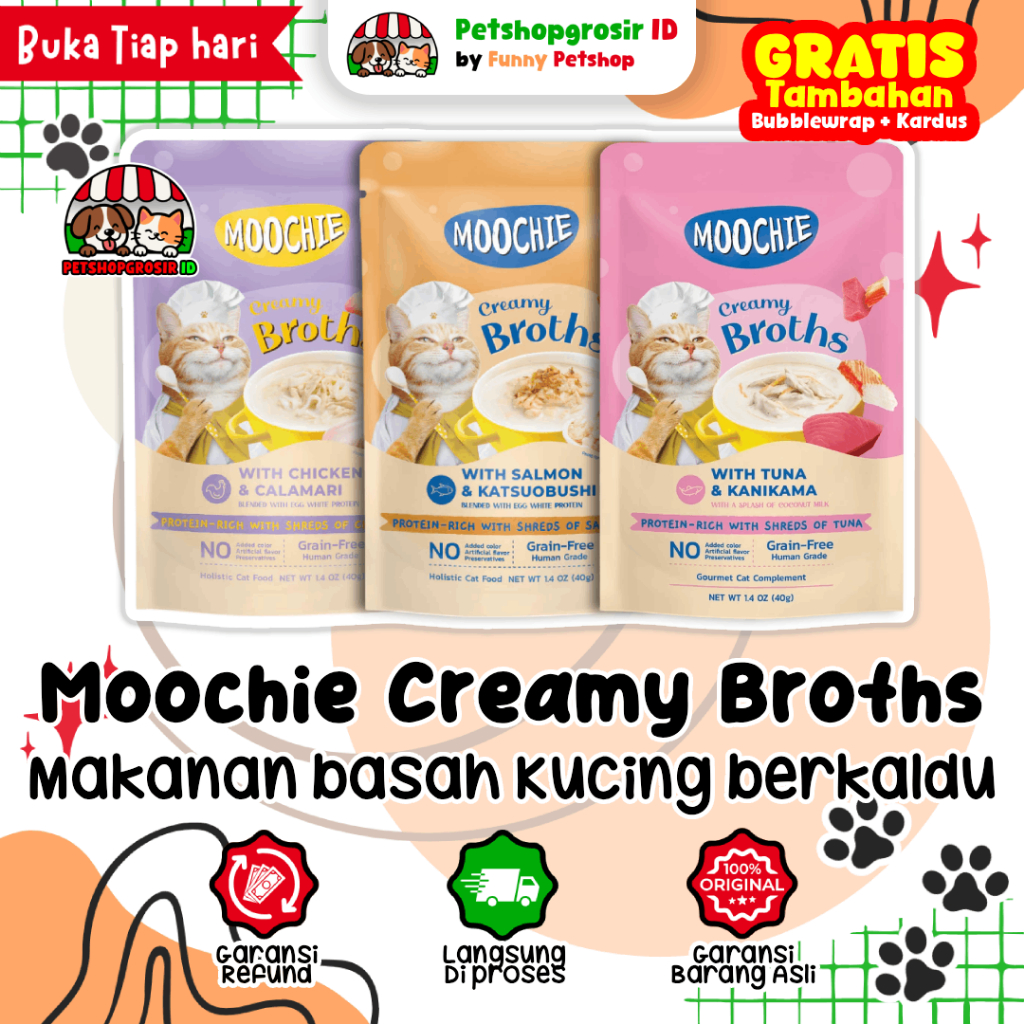 Moochie Creamy Broths Moochie Cat - Makanan Basah Kucing Dengan Texture Creamy & Tinggi Protein