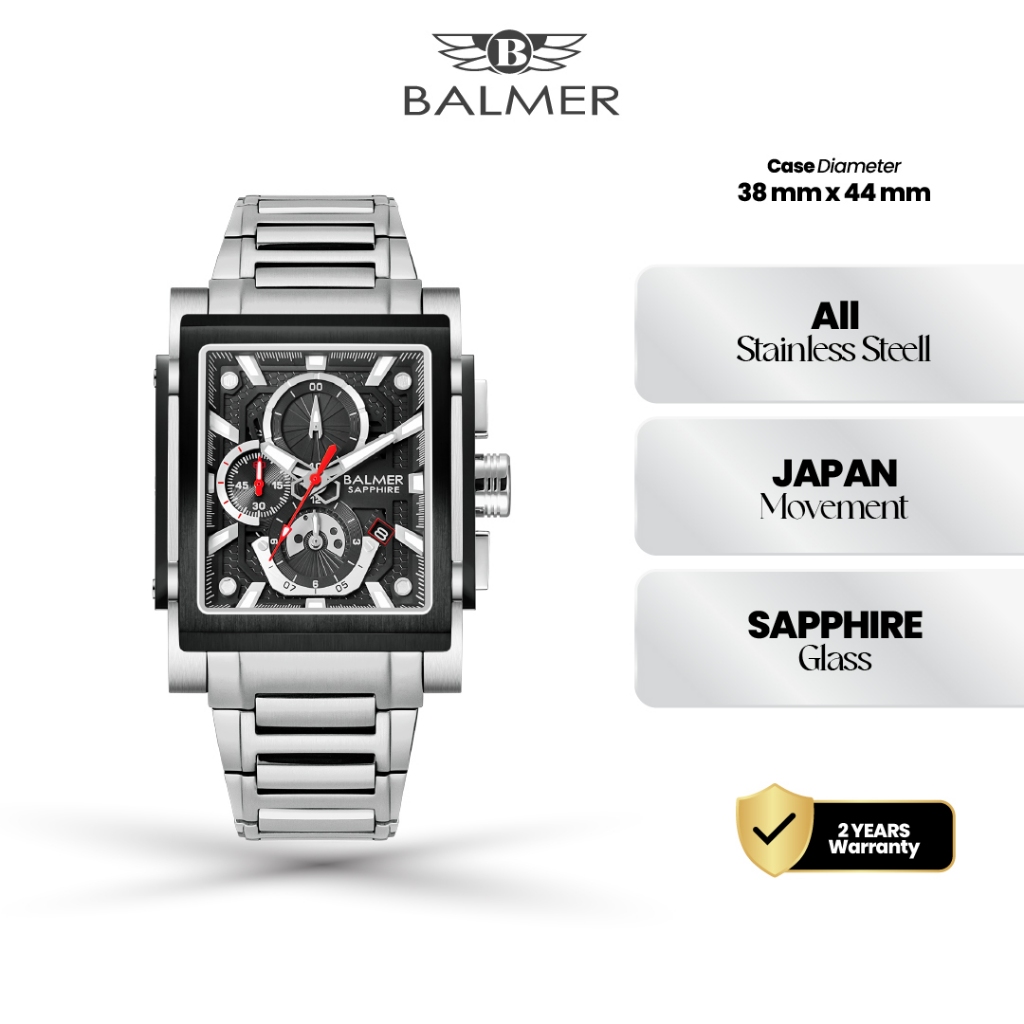 Balmer B-8144MC Jam Tangan Analog Stainless Steel Kaca Sapphire Diameter 38mm x 44mm