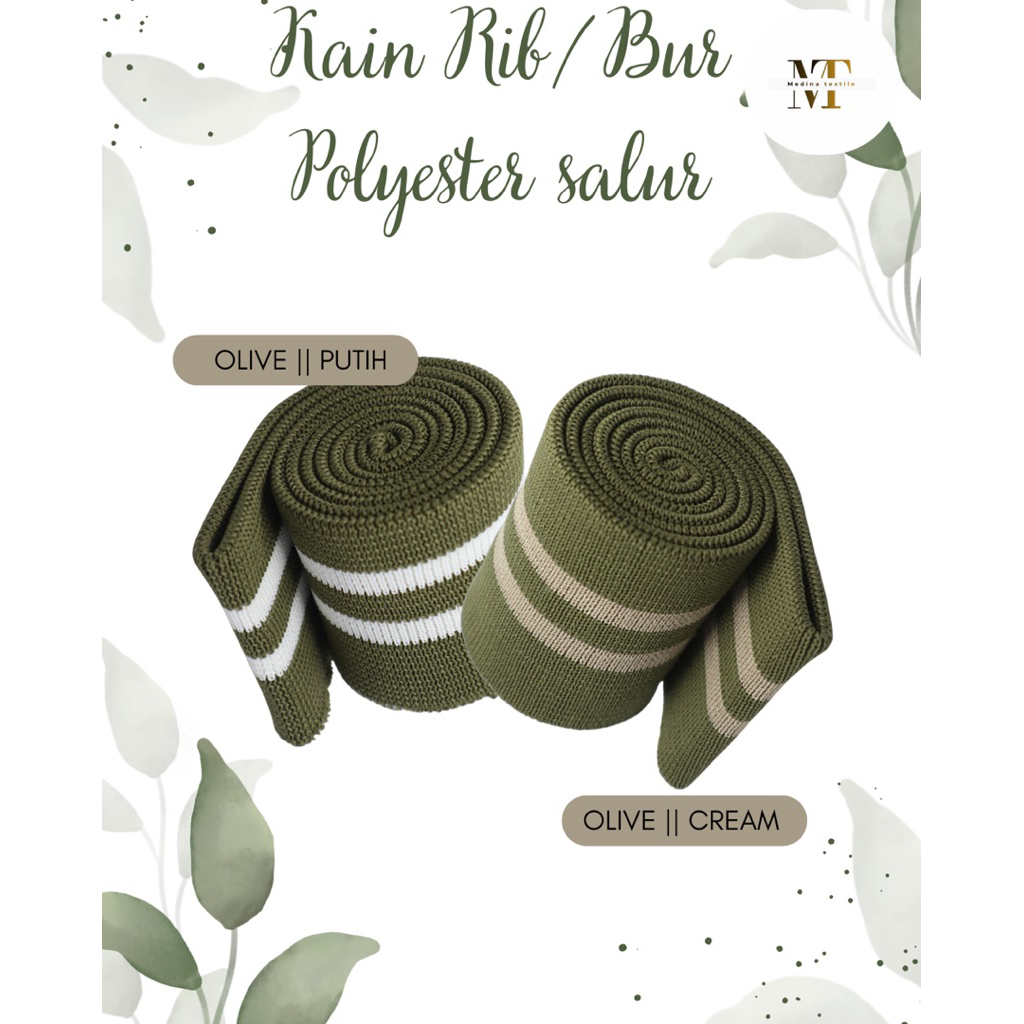 Bahan kain Rib jaket polyester motif salur rajut 1x1 spesial olive