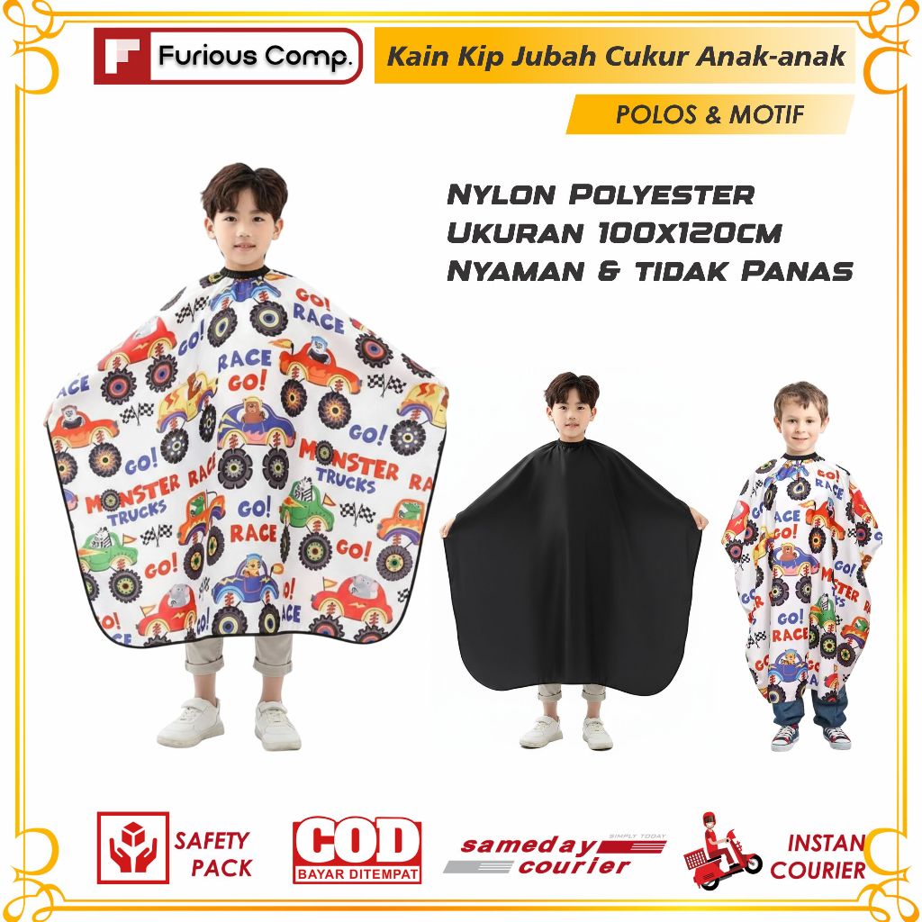 Kain Kip Jubah Cukur Anak Motif Lucu Apron Sarung Potong Rambut Barbershop Salon Kain Pangkas Rambut